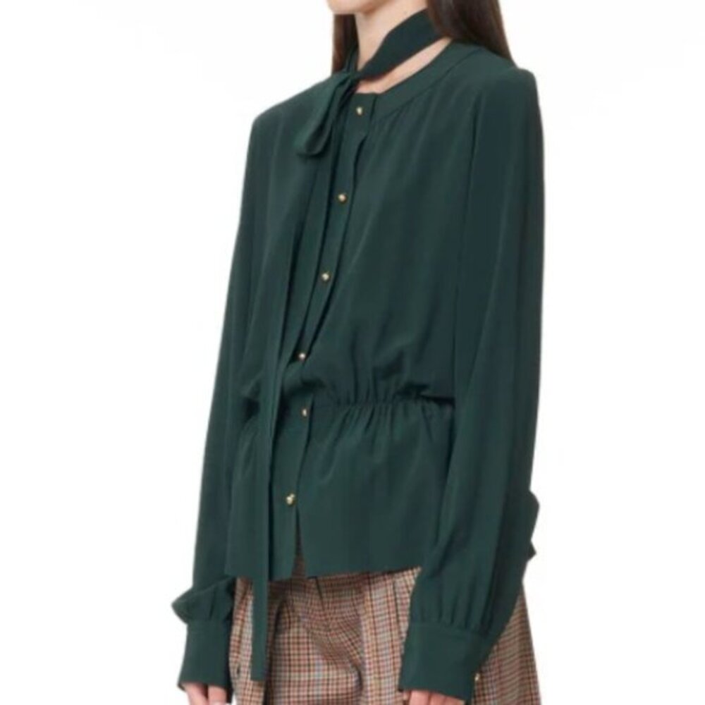 Lanvin AW20 Beige Light Yellow Silk Neck-Tie Blouse